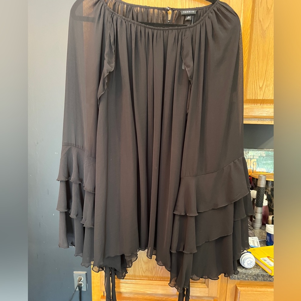 Torrid Black Ruffled Sleeve Chiffon Blouse